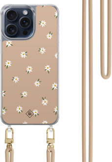 Casimoda iPhone 15 Pro Max hoesje met beige koord - Sweet daisies Bruin/beige