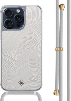 Casimoda iPhone 15 Pro Max hoesje met grijs koord - Abstract beige waves Bruin/beige