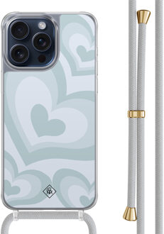 Casimoda iPhone 15 Pro Max hoesje met grijs koord - Hart swirl blauw