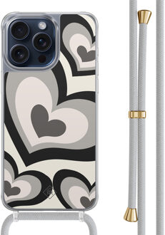 Casimoda iPhone 15 Pro Max hoesje met grijs koord - Hart swirl zwart
