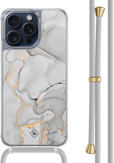Casimoda iPhone 15 Pro Max hoesje met grijs koord - Marmer grijs Grijs/zilverkleurig