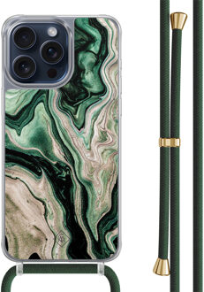 Casimoda iPhone 15 Pro Max hoesje met groen koord - Green waves Zwart