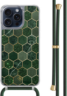 Casimoda iPhone 15 Pro Max hoesje met groen koord - Kubus groen