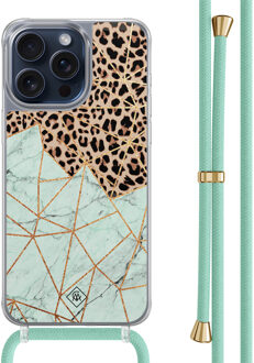 Casimoda iPhone 15 Pro Max hoesje met mint koord - Luipaard marmer mint