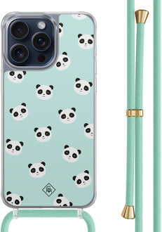 Casimoda iPhone 15 Pro Max hoesje met mint koord - Panda print