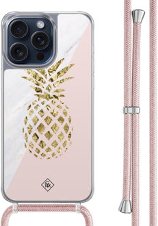 Casimoda iPhone 15 Pro Max hoesje met rosegoud koord - Ananas Roze