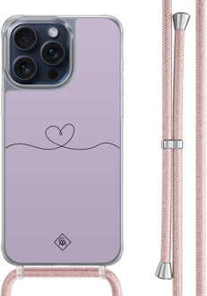 Casimoda iPhone 15 Pro Max hoesje met rosegoud koord - Hart lila Paars