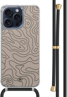 Casimoda iPhone 15 Pro Max hoesje met zwart koord - Abstract lines Bruin/beige