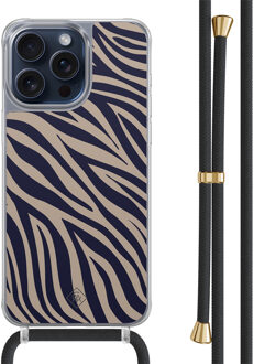 Casimoda iPhone 15 Pro Max hoesje met zwart koord - Chevron navy Blauw