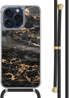 Casimoda iPhone 15 Pro Max hoesje met zwart koord - Marmer grijs brons Grijs/zilverkleurig