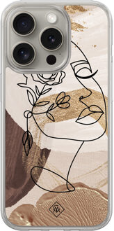 Casimoda iPhone 15 Pro Max hybride hoesje - Abstract gezicht bruin Bruin/beige