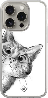 Casimoda iPhone 15 Pro Max hybride hoesje - Kat kiekeboe Wit