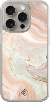 Casimoda iPhone 15 Pro Max hybride hoesje - Marmer waves Bruin/beige