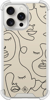 Casimoda iPhone 15 Pro Max shockproof hoesje - Abstract face lines Bruin/beige