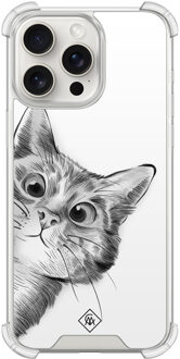 Casimoda iPhone 15 Pro Max shockproof hoesje - Kat kiekeboe Wit