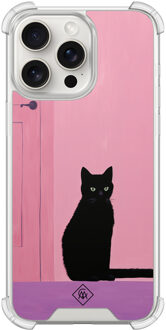 Casimoda iPhone 15 Pro Max shockproof hoesje - Zwarte kat Paars