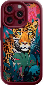 Casimoda iPhone 15 Pro rode case - Luipaard jungle Rood