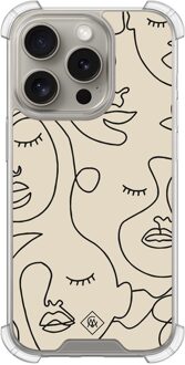 Casimoda iPhone 15 Pro shockproof hoesje - Abstract face lines Multi