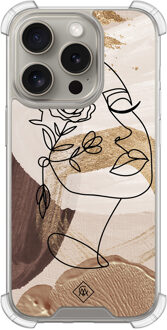Casimoda iPhone 15 Pro shockproof hoesje - Abstract gezicht bruin Bruin/beige
