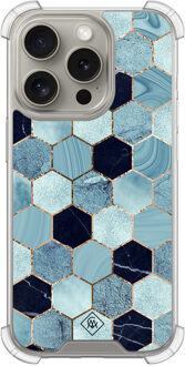 Casimoda iPhone 15 Pro shockproof hoesje - Blue cubes Blauw