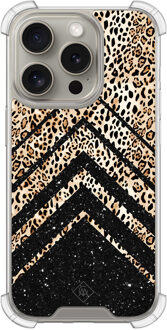 Casimoda iPhone 15 Pro shockproof hoesje - Chevron luipaard Bruin/beige