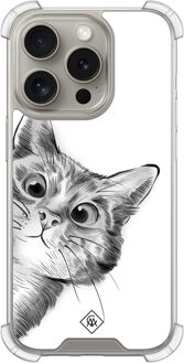 Casimoda iPhone 15 Pro shockproof hoesje - Kat kiekeboe Wit