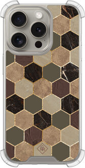 Casimoda iPhone 15 Pro shockproof hoesje - Kubus groen bruin Bruin/beige