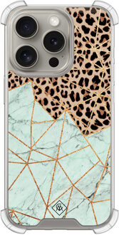 Casimoda iPhone 15 Pro shockproof hoesje - Luipaard marmer mint