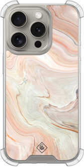 Casimoda iPhone 15 Pro shockproof hoesje - Marmer waves Bruin/beige