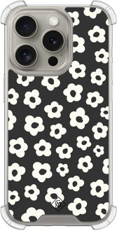 Casimoda iPhone 15 Pro shockproof hoesje - Retro bloempjes Zwart
