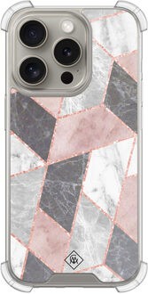 Casimoda iPhone 15 Pro shockproof hoesje - Stone grid Roze