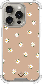 Casimoda iPhone 15 Pro shockproof hoesje - Sweet daisies Bruin/beige
