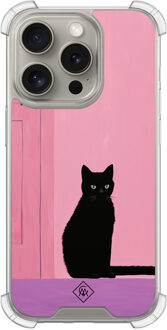 Casimoda iPhone 15 Pro shockproof hoesje - Zwarte kat Grijs/zilverkleurig