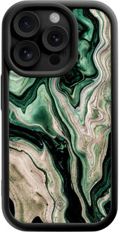 Casimoda iPhone 15 Pro zwarte case - Green waves Groen
