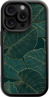 Casimoda iPhone 15 Pro zwarte case - Monstera leaves Groen