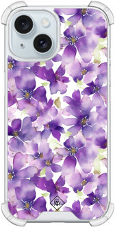 Casimoda iPhone 15 shockproof hoesje - Floral violet Paars