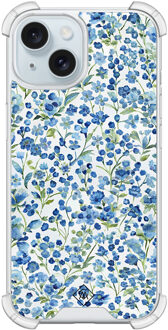 Casimoda iPhone 15 shockproof hoesje - Vintage blue floral Blauw