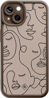 Casimoda iPhone 15 siliconen case - Abstract faces Bruin/beige