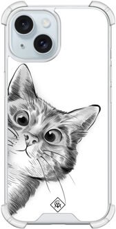 Casimoda iPhone 15 siliconen shockproof hoesje - Kat kiekeboe Wit