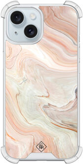 Casimoda iPhone 15 siliconen shockproof hoesje - Marmer waves Bruin/beige