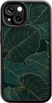 Casimoda iPhone 15 zwarte case - Monstera leaves Groen