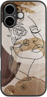 Casimoda iPhone 16 glazen hardcase - Abstract gezicht bruin Bruin/beige