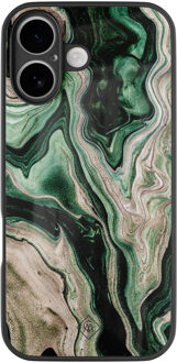 Casimoda iPhone 16 glazen hardcase - Green waves Groen