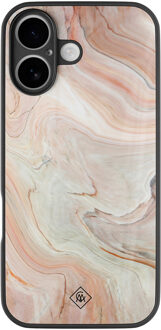 Casimoda iPhone 16 glazen hardcase - Marmer waves Bruin/beige