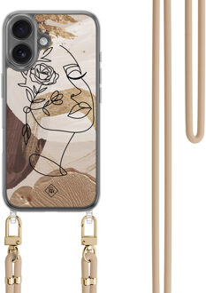 Casimoda iPhone 16 hoesje met beige koord - Abstract gezicht bruin Bruin/beige