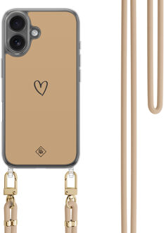 Casimoda iPhone 16 hoesje met beige koord - Hart bruin Bruin/beige