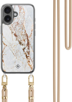 Casimoda iPhone 16 hoesje met beige koord - Marmer goud Goudkleurig