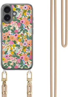 Casimoda iPhone 16 hoesje met beige koord - Pink garden Roze