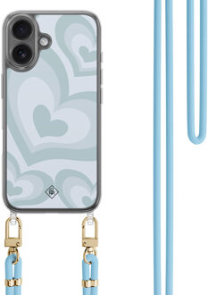 Casimoda iPhone 16 hoesje met blauw koord - Hart blauw