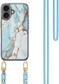 Casimoda iPhone 16 hoesje met blauw koord - Marmer lichtblauw